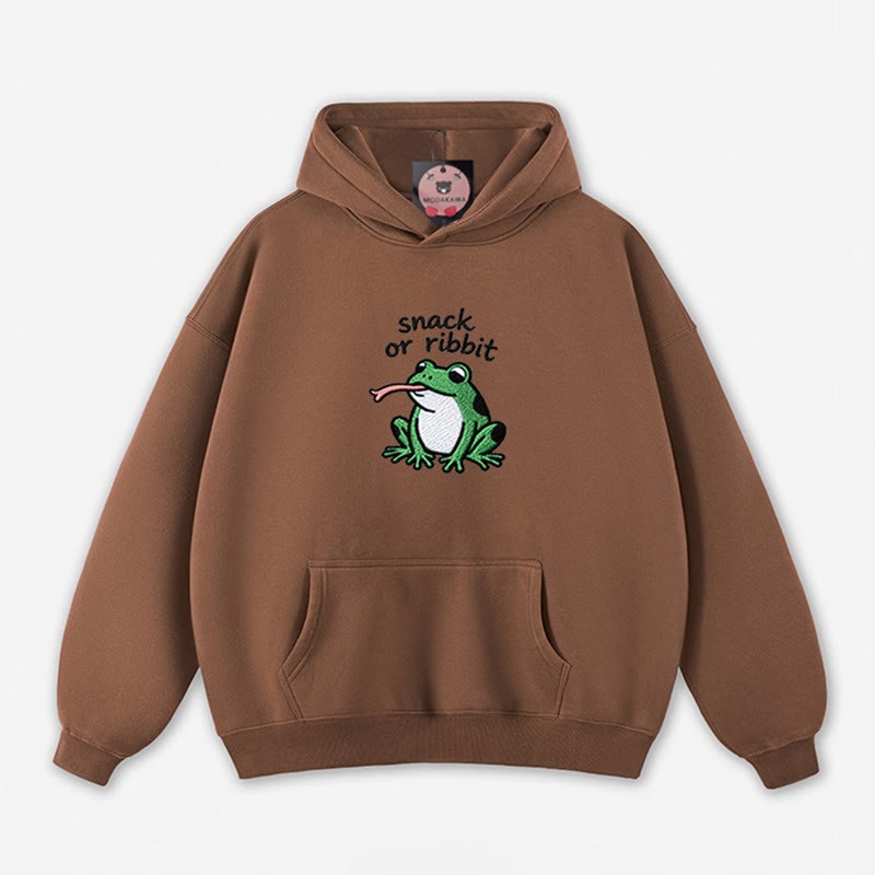 SNACK OR RIBBIT カエルグラフィック ルーズパーカー - Brown - 5XL - image 9