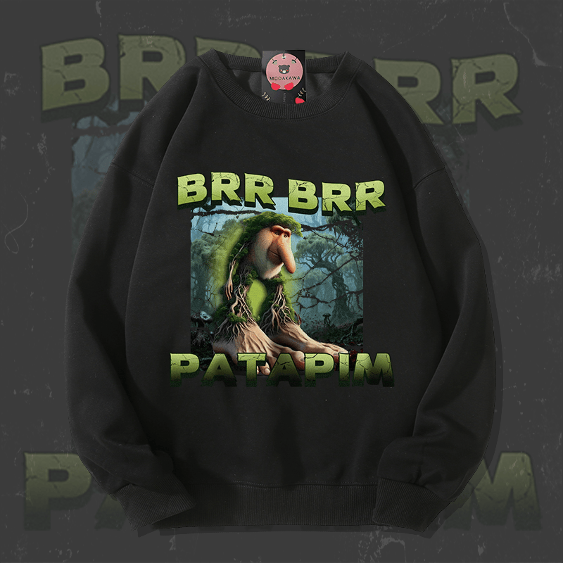 MODAKAWA BRR BRR PATAPIM フォレストモンスターグラフィック ユニセックス スウェットシャツ - Black - 5XL - image 2