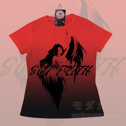 EVIL FAITH エンジェルグラフィックグラデーションTシャツショーツModakawaマッチングアウトフィット - 赤いTシャツ - 5XL - image 6