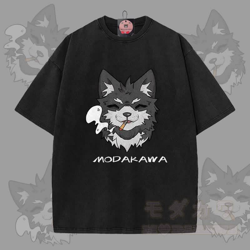 MODAKAWA 倖田來未 スモーキンググラフィック ユニセックス ヴィンテージウォッシュTシャツ - 黒 - 5XL - image 9