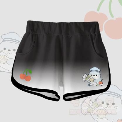 かわいいアザラシ柄の綿100% T綿とグラデーションショーツのModakawaカワツーピースセット - 黒のショートパンツ - 5XL - image 5