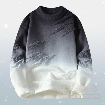 グラデーションニット リップドセーター フリース裏地パンツ ツーピース - 黒のセーター - 4XL - image 7