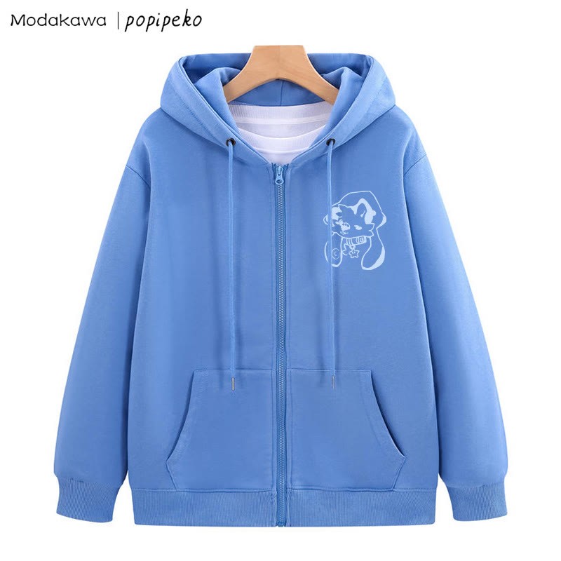 星柄カラーの子犬グラフィック ジップアップ フーディー スウェットシャツ - 青 - 5XL - image 3