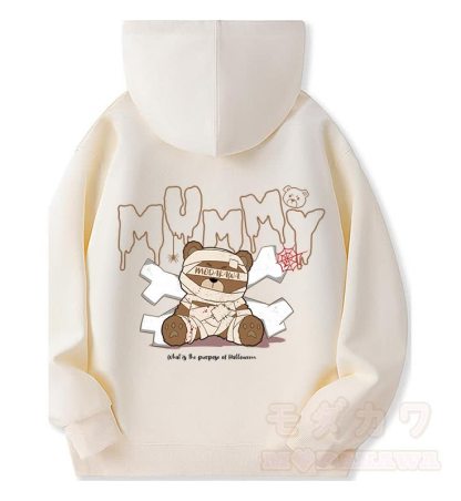 MODAKAWA マミーベア グラフィック フリース 裏地 ジップアップ パーカー スウェットシャツ - ベージュ - 5XL - image 5