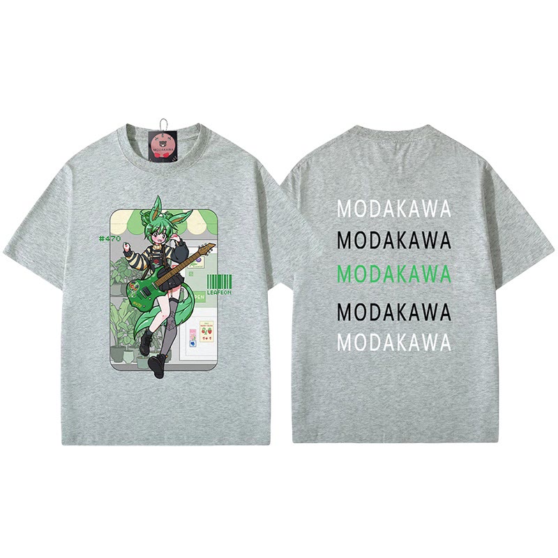MODAKAWA X airii.exeギターガール レタープリント100%綿Tシャツ - Grey - 5XL - image 6