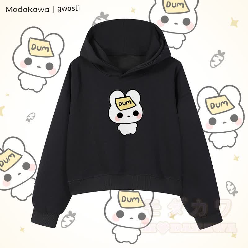 MODAKAWA X gwosti DUM バニーグラフィック クロップド綿パーカー - 黒 - 3XL - image 5