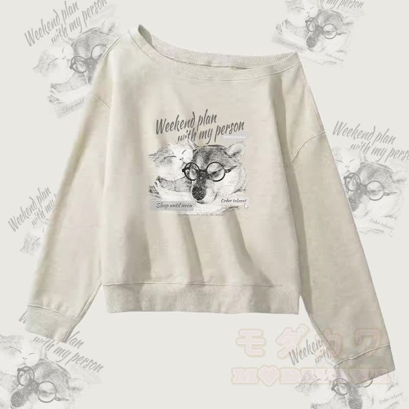 MODAKAWA WEEKEND PLAN WITH MY PERSON パピーキティ グラフィック オフショルダー スウェットシャツ - グレー - L - image 3