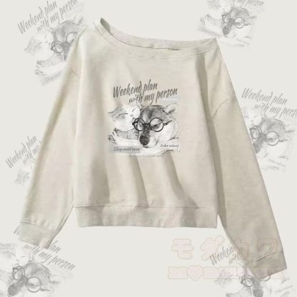 MODAKAWA WEEKEND PLAN WITH MY PERSON パピーキティ グラフィック オフショルダー スウェットシャツ - グレー - L - image 3