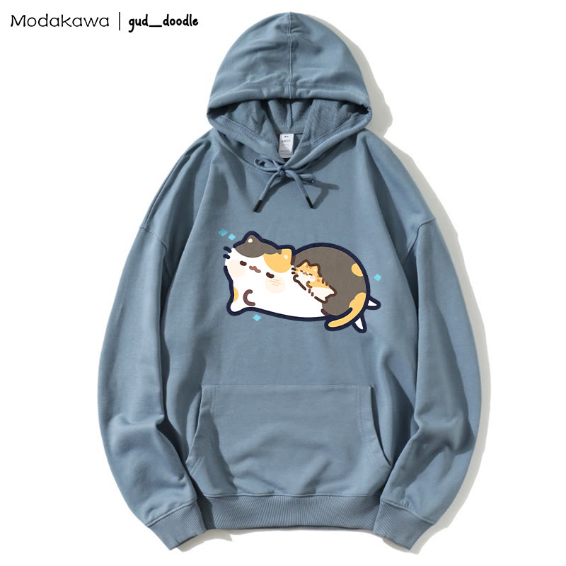 MODAKAWA X gud_doodleスリーピングキティプリント ルーズパーカー - Blue - 5XL - image 5