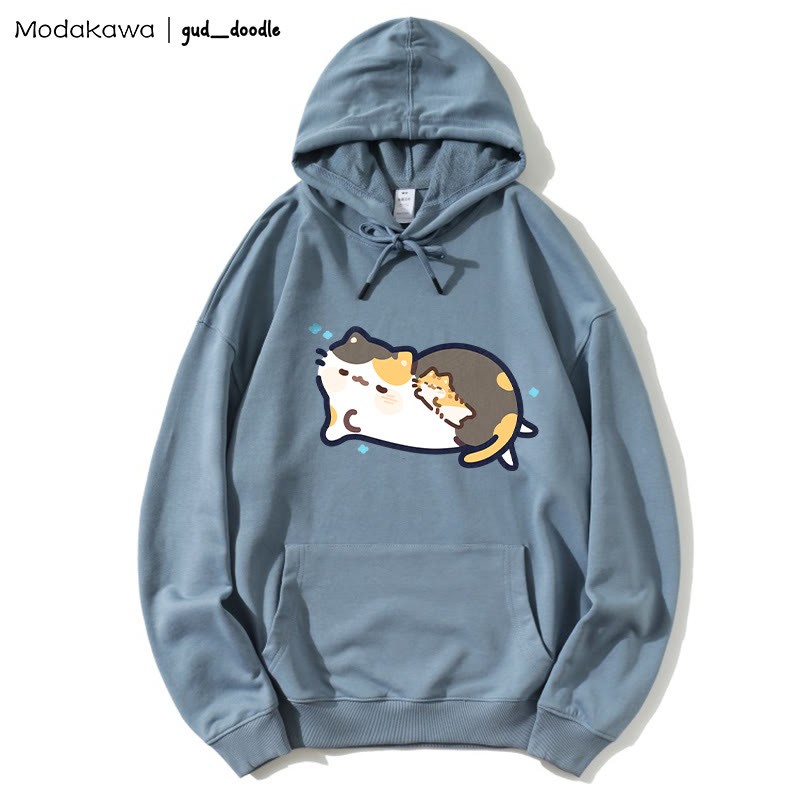 MODAKAWA X gud_doodleスリーピングキティプリント ルーズパーカー - Blue - 5XL - image 5