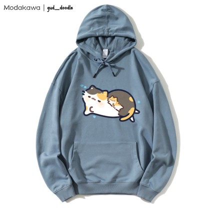 MODAKAWA X gud_doodleスリーピングキティプリント ルーズパーカー - Blue - 5XL - image 5