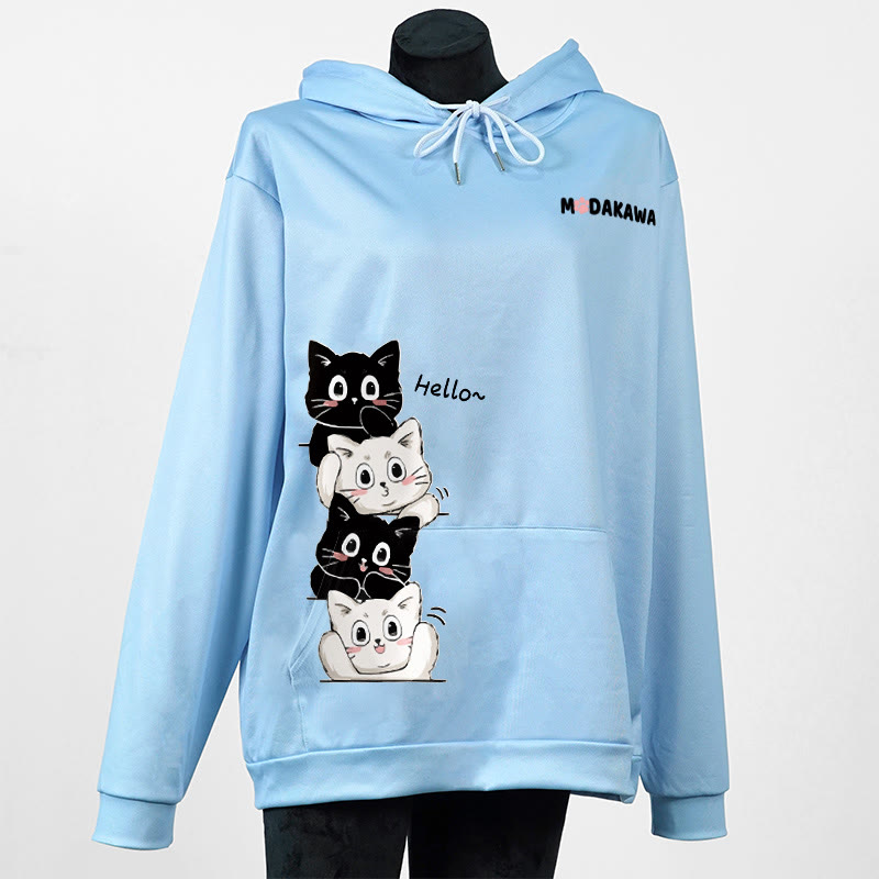 スタックキティレタープリントModakawaカワルーズパーカー - Blue - 5XL - image 4