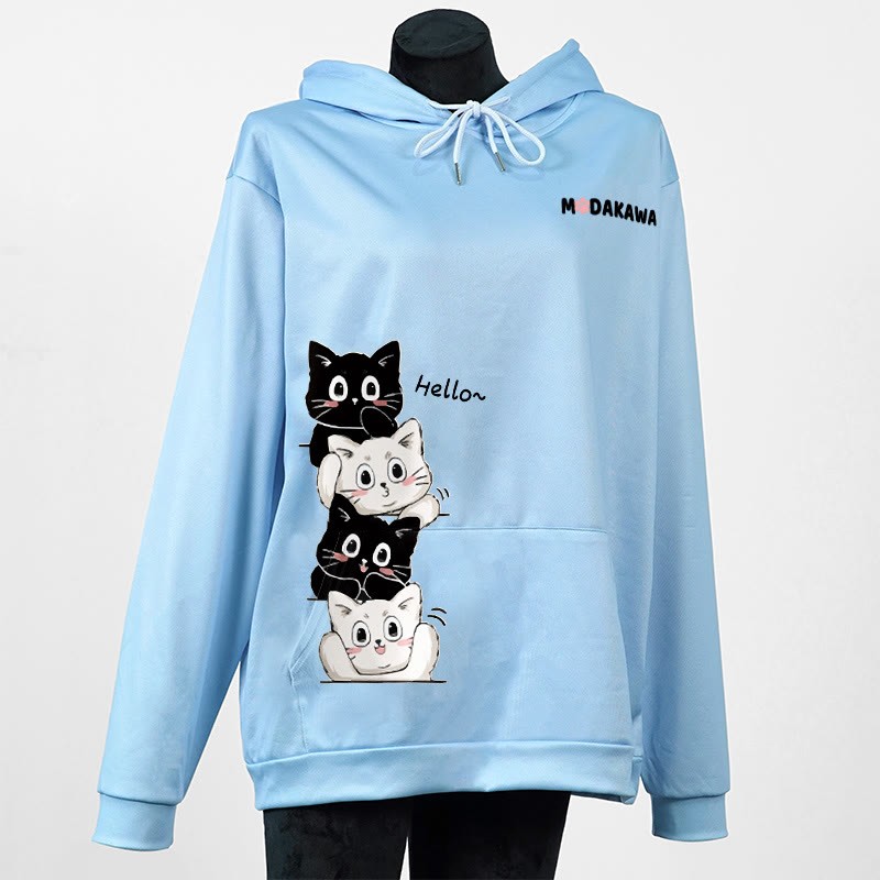 スタックキティレタープリントModakawaカワルーズパーカー - Blue - 5XL - image 4