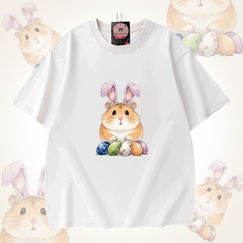 イースターエッグハムスターグラフィックModakawaユニセックス ヴィンテージウォッシュドTシャツ - White - 5XL - image 9