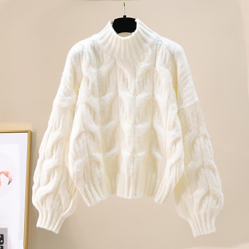 シックな純カラーケーブルセータースリップドレスのマッチングアウトフィット - White Sweater - XL - image 6