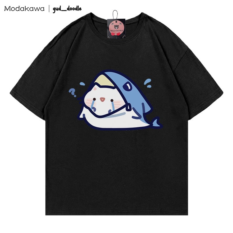 MODAKAWA X gud_doodleキティシャークプリントTシャツ - Black - 5XL - image 7