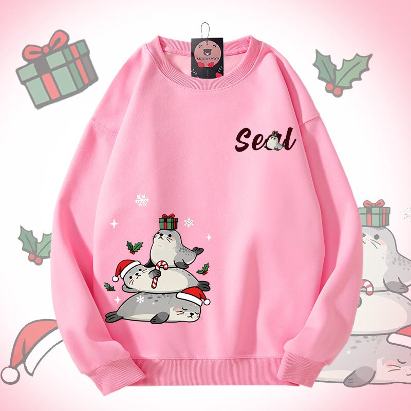 MODAKAWA クリスマスシールグラフィック ユニセックス スウェットシャツ - Pink - 5XL - image 4
