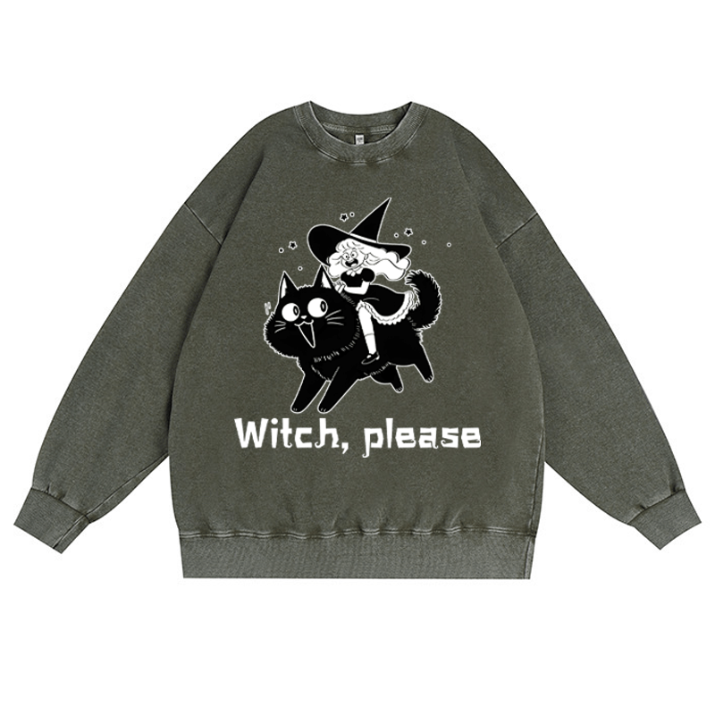 WITCH PLEASE ユニセックス ヴィンテージ ウォッシュド スウェットシャツ ハロウィン グラフィック クルーネック プルオーバー - ダークグリーン - 3XL - image 4