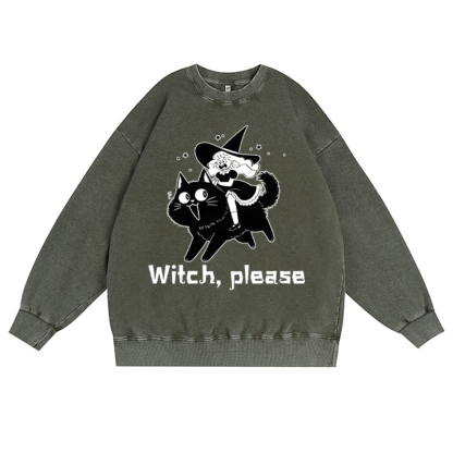 WITCH PLEASE ユニセックス ヴィンテージ ウォッシュド スウェットシャツ ハロウィン グラフィック クルーネック プルオーバー - ダークグリーン - 3XL - image 4