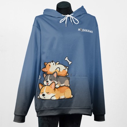 MODAKAWA グラデーションスリーピングパピーグラフィックプルオーバーパーカー - Blue - 5XL - image 4