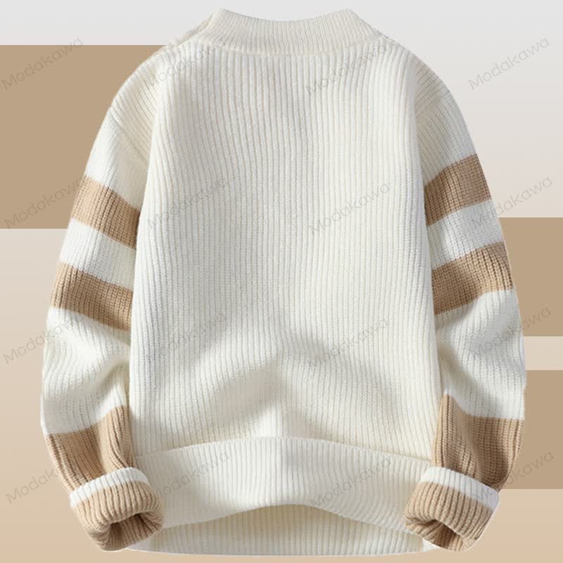 カラーブロックニットセーターデニムパンツツーピース - image 7