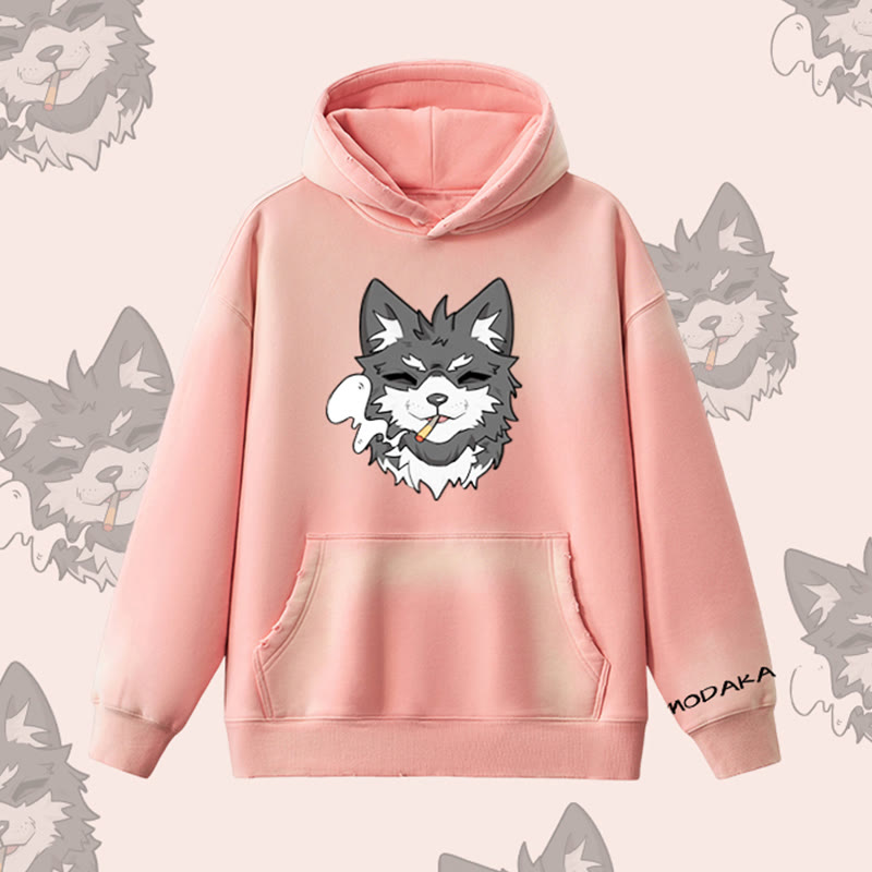 MODAKAWA スモーキングパピー グラフィック ヴィンテージウォッシュドフリース裏毛パーカー - Pink - 2XL - image 8