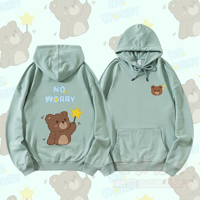MODAKAWA NO WORRY ベアグラフィック カップルマッチングパーカー - 緑 - 5XL - image 3