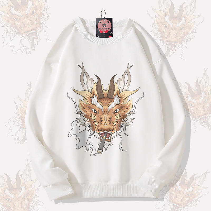 MODAKAWA スモーキングドラゴン グラフィック ユニセックス スウェットシャツ - White - 5XL - image 3