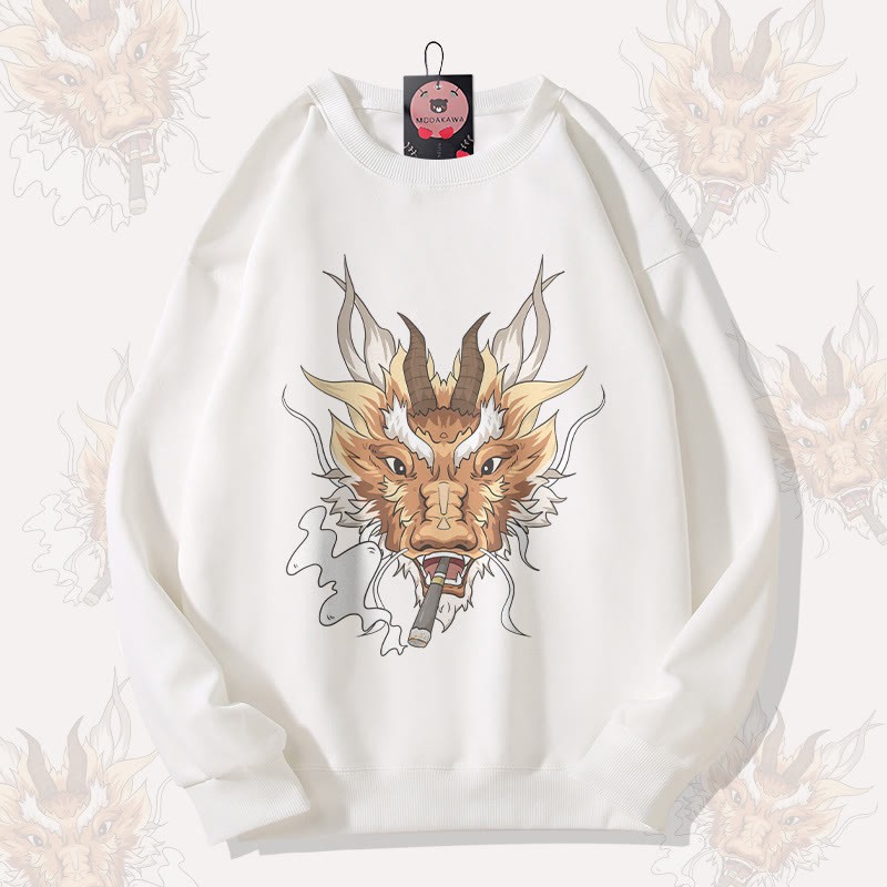 MODAKAWA スモーキングドラゴン グラフィック ユニセックス スウェットシャツ - White - 5XL - image 3