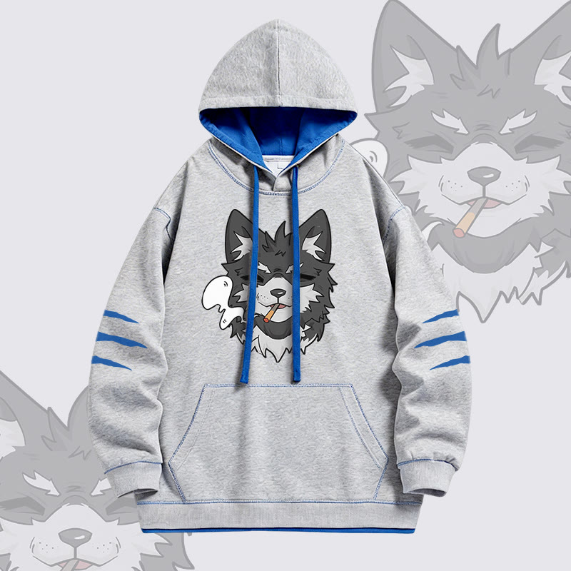 KODA Smoking Puppy Graphic Modakawa Oversized Contrast Lining Pullover Hoodie - Grey - 4XL - image 3
