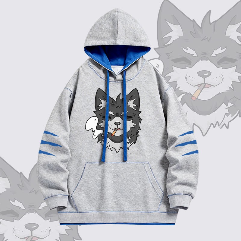 KODA Smoking Puppy Graphic Modakawa Oversized Contrast Lining Pullover Hoodie - Grey - 4XL - image 3