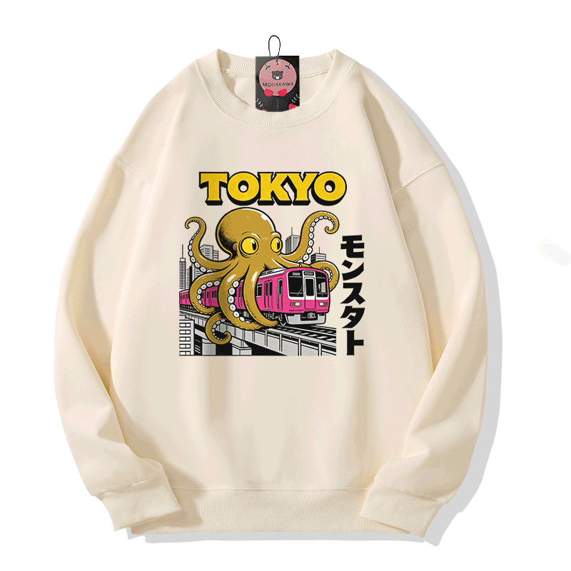 東京オクトパストレイン グラフィックModakawaスウェットシャツ - Beige - 5XL - image 4