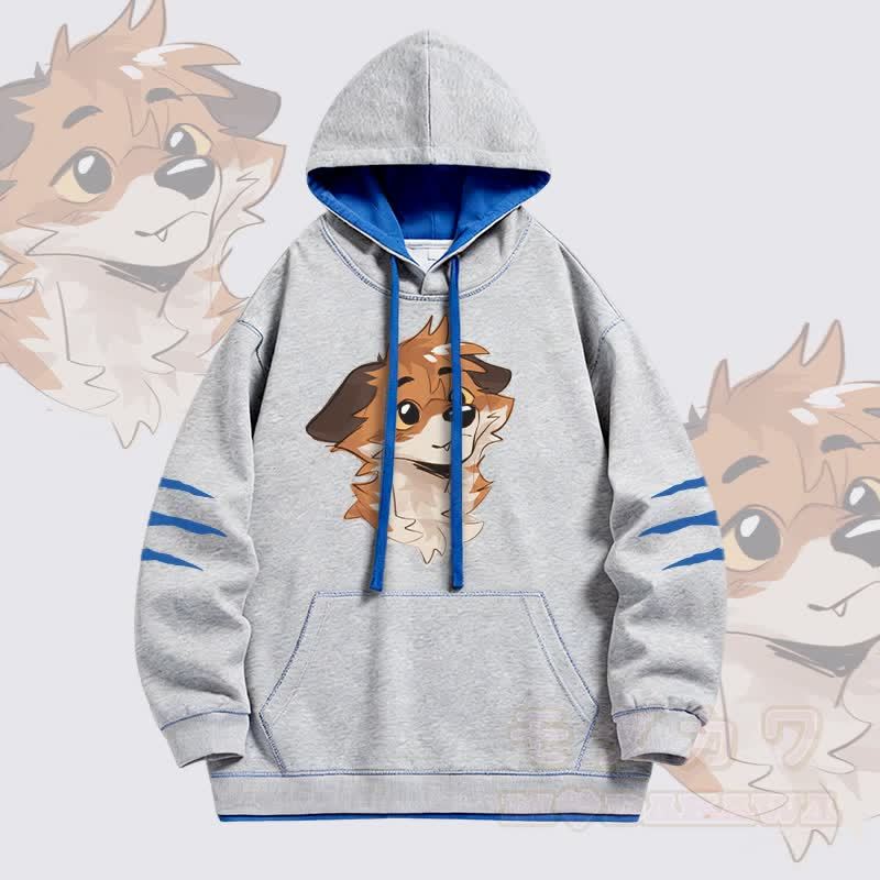 MODAKAWA X atka Anticipating Fox グラフィック オーバーサイズ コントラスト裏地 プルオーバー パーカー - グレー - 4XL - image 3