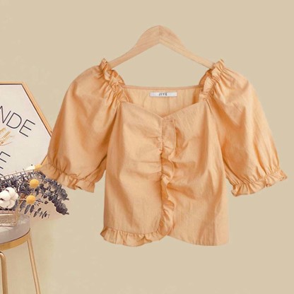 ボウノットバタフライチュールクロップトップTシャツフィッシュテールデニムスカート2ピースセット - image 7