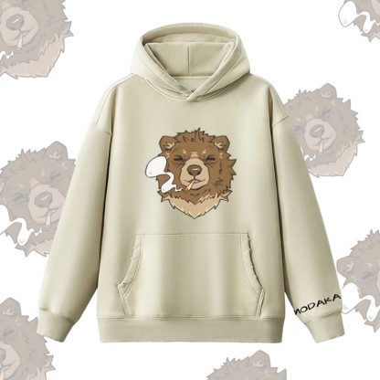 MODAKAWA スモーキングベア グラフィック ヴィンテージウォッシュドフリース裏毛パーカー - Beige - 2XL - image 5
