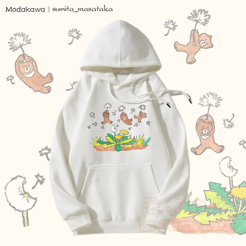 MODAKAWA X sumita_masataka タンポポと浮かぶクマのグラフィック 裏起毛パーカー - 白 - 5XL - image 4