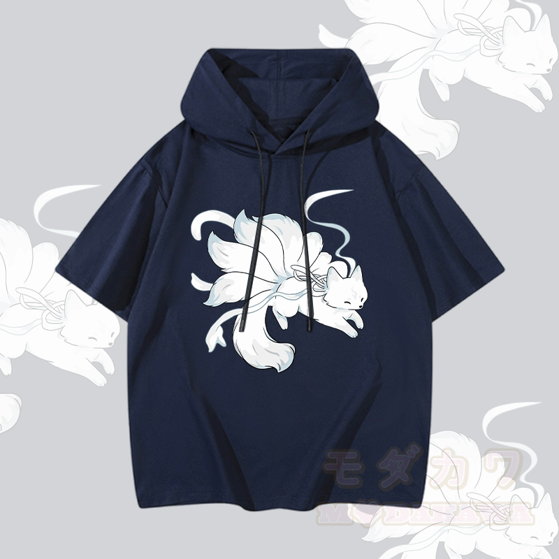 MODAKAWA ランニング 九尾狐 グラフィック 半袖パーカー - 紫がかった青 - 3XL - image 4