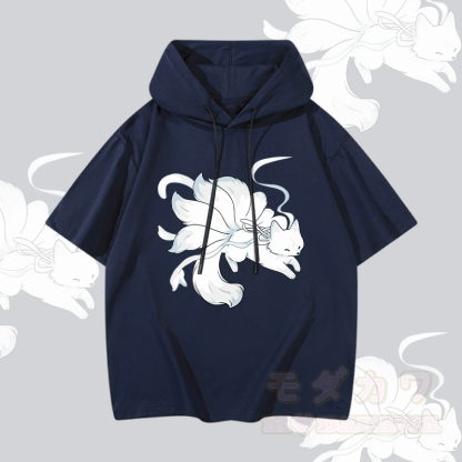 MODAKAWA ランニング 九尾狐 グラフィック 半袖パーカー - 紫がかった青 - 3XL - image 4