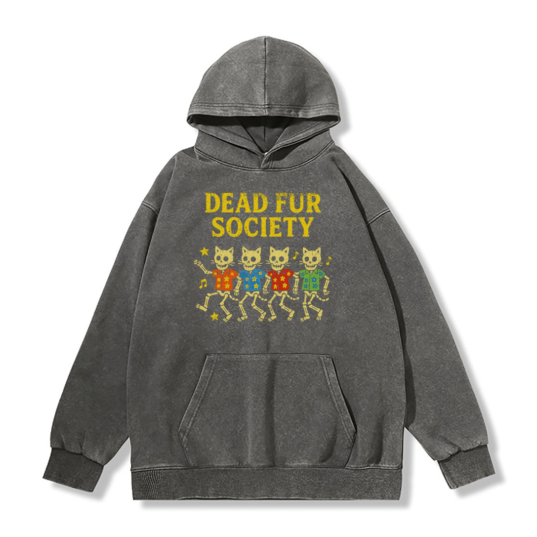 DEAD FUR SOCIETY ユニセックス ヴィンテージ ウォッシュド パーカー スカル キャット グラフィック プルオーバー - Grey - 2XL - image 5