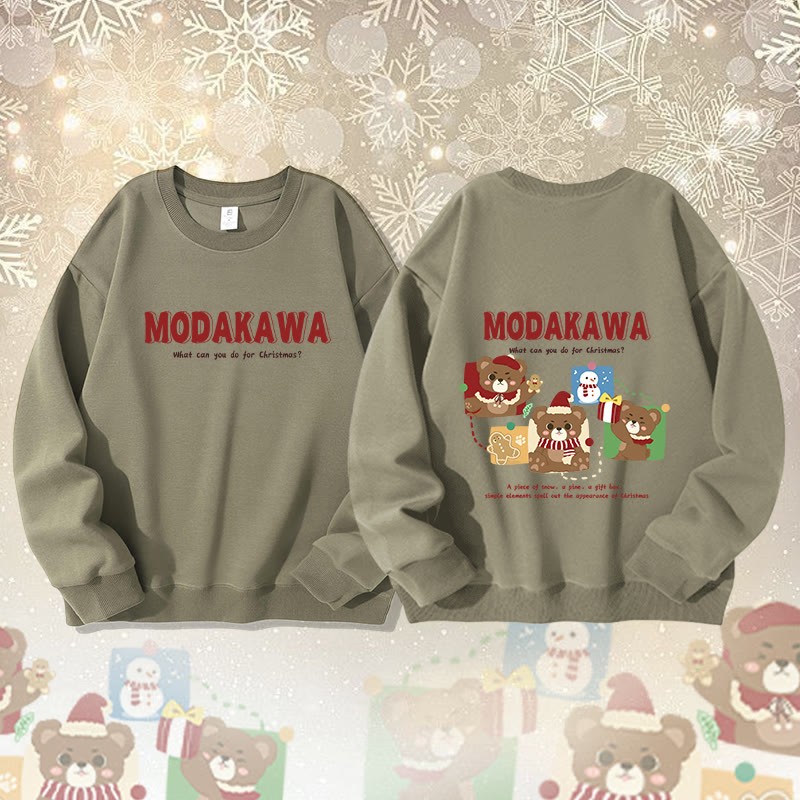 MODAKAWA クリスマスベア スノーマン グラフィック ユニセックス スウェットシャツ - Light Khaki - 5XL - image 4