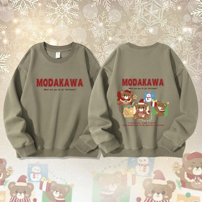 MODAKAWA クリスマスベア スノーマン グラフィック ユニセックス スウェットシャツ - Light Khaki - 5XL - image 4