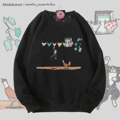 MODAKAWA X sumita_masataka アンダーウェア スナッチャーキャット グラフィック ユニセックス スウェットシャツ - Black - 5XL - image 2