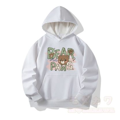 BEAR PAWS かわいいクマのグラフィック フリース裏地パーカー - 白 - 6XL - image 3