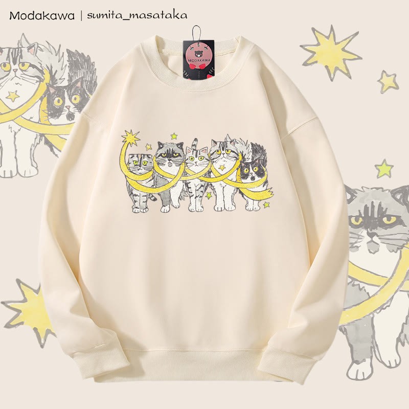 MODAKAWA X sumita_masataka 星に包まれた猫 グラフィック ユニセックス スウェットシャツ - Beige - 5XL - image 3