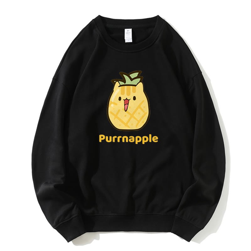 PURRNAPPLE パープルパイナップルグラフィックラウンドカラースウェットシャツ - 黒 - 5XL - image 4