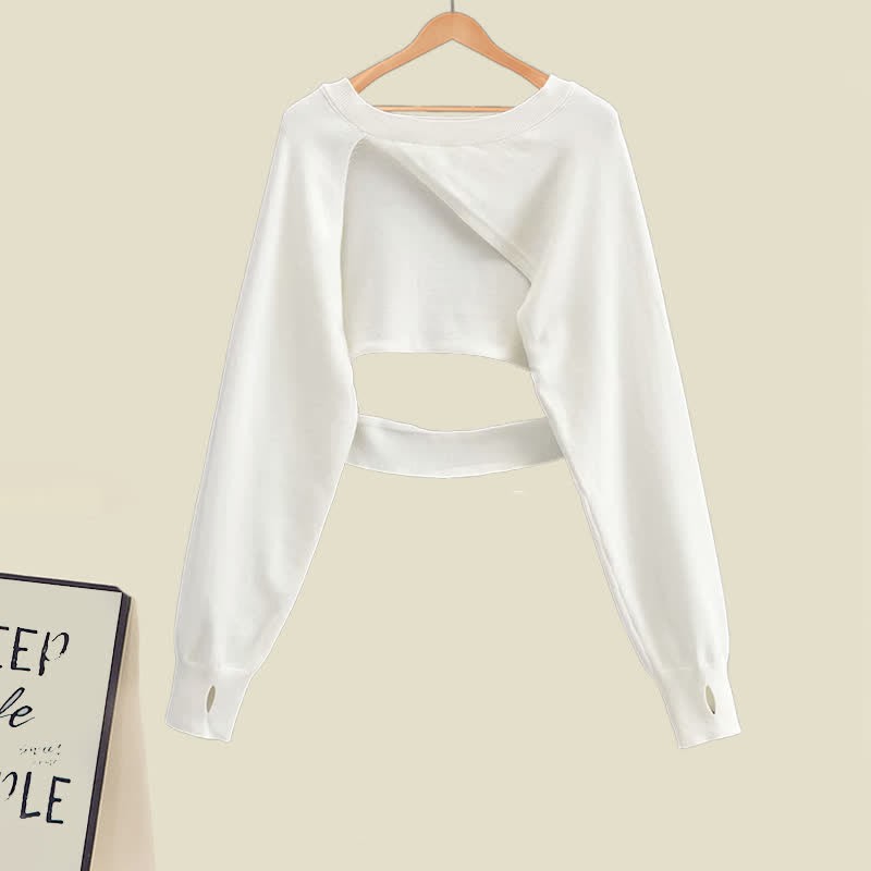 イレギュラーなホローアウトセーター、フリル付きスプリットスリップドレス、マッチングアウトフィット - Sweater - XL - image 6