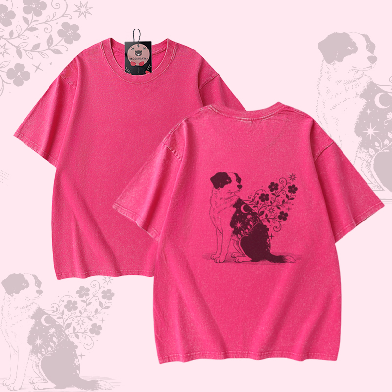 パピーグラフィックModakawaユニセックス ヴィンテージウォッシュドTシャツ - Rose Red - 5XL - image 5