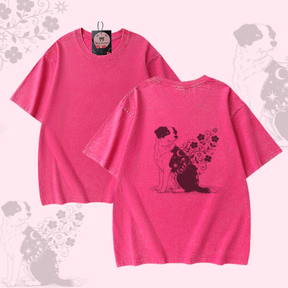 パピーグラフィックModakawaユニセックス ヴィンテージウォッシュドTシャツ - Rose Red - 5XL - image 5