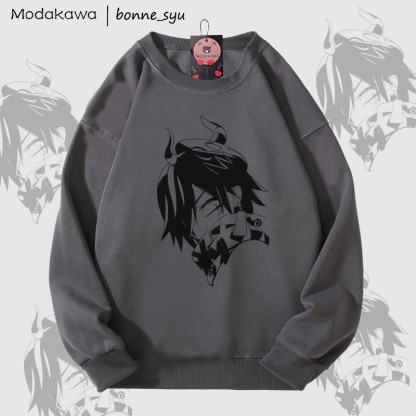 MODAKAWA X bonne_syu 鬼ボーイ グラフィック ユニセックス スウェットシャツ - Dark Grey - 5XL - image 4