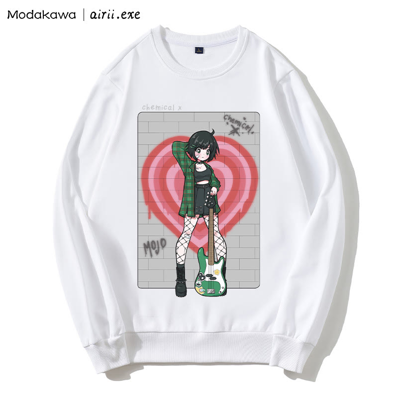 MODAKAWA X airii.exe CHEMICAL ギターガール レタープリント ラウンドカラー スウェットシャツ - White - 5XL - image 4